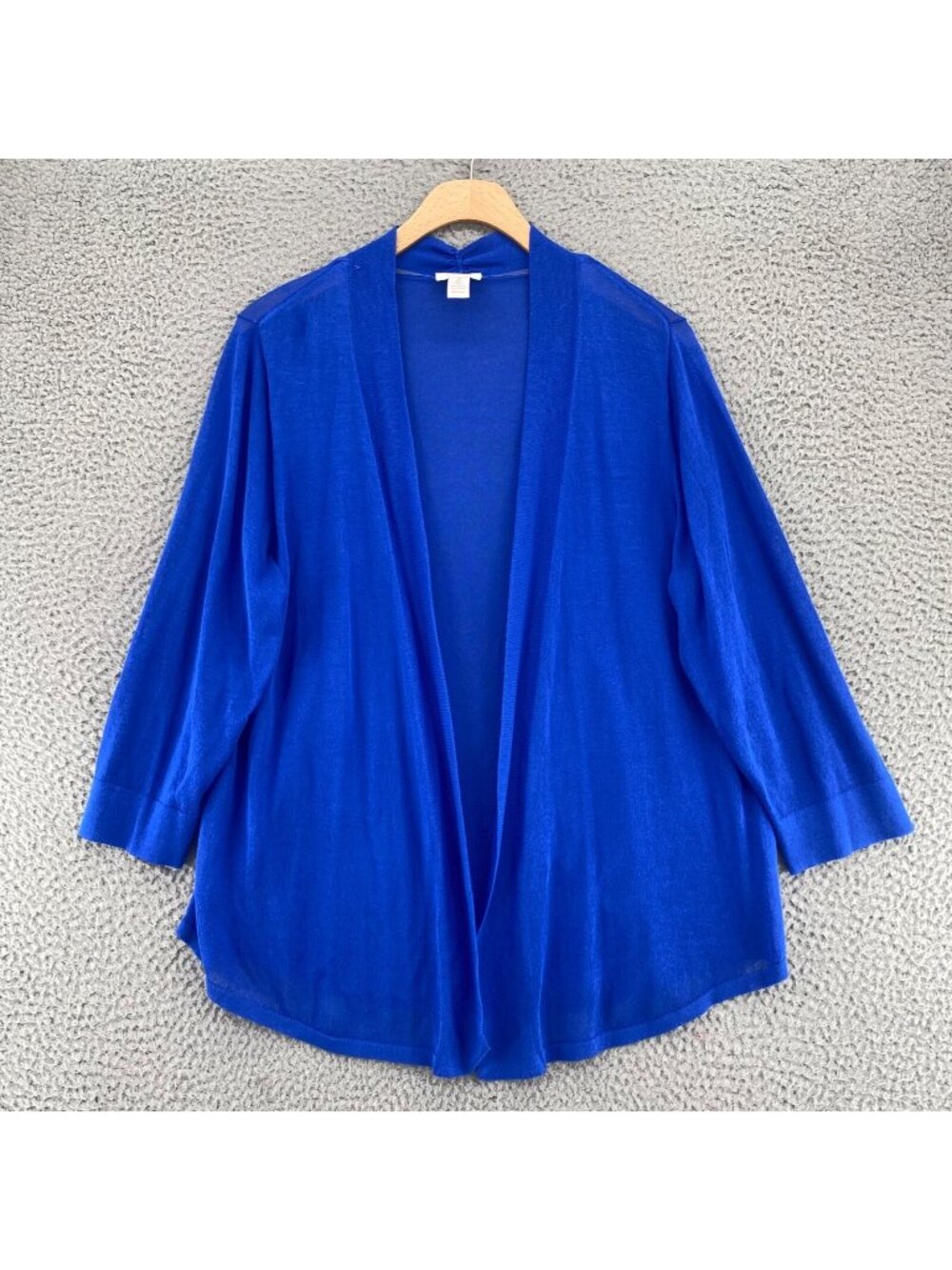 Chicos Sweater Womens 2 US Large Ultramarine Cardigan Stretch Knit 3/4 Sleeves